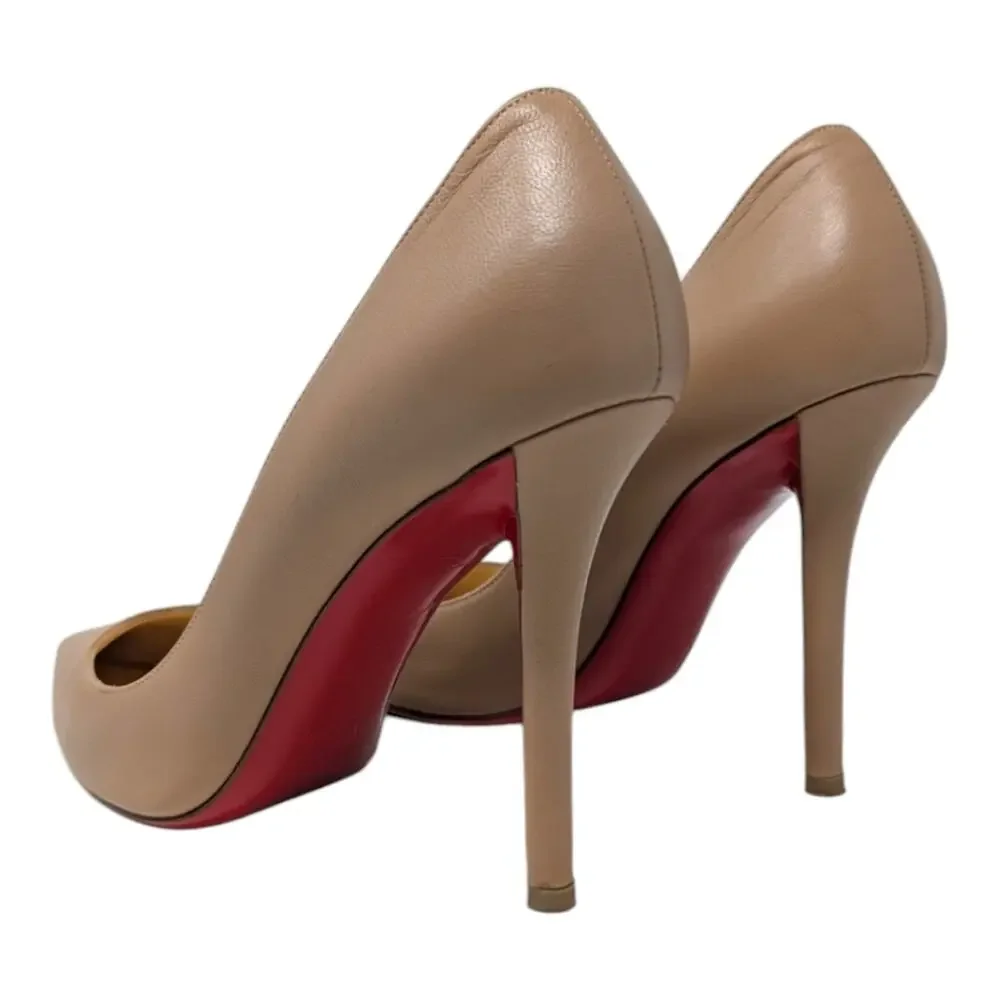 Christian Louboutin Apostrophy 100 Pointed Toe Pump Nude Beige Leather 39 | 8.5
